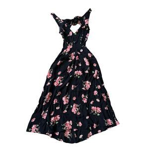 Reformation Black Floral Cutout Midi Dress